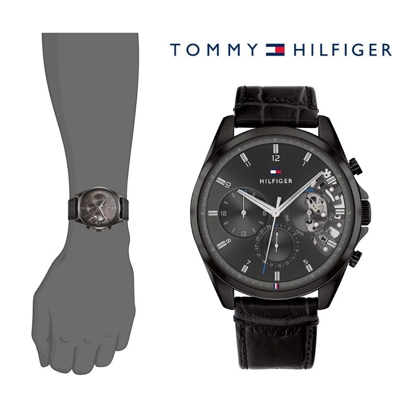  Shop Authentic Tommy Hilfiger Baker Chronograph Black Dial Black Leather Strap Watch For Men  - 1710452 - Luxxuri