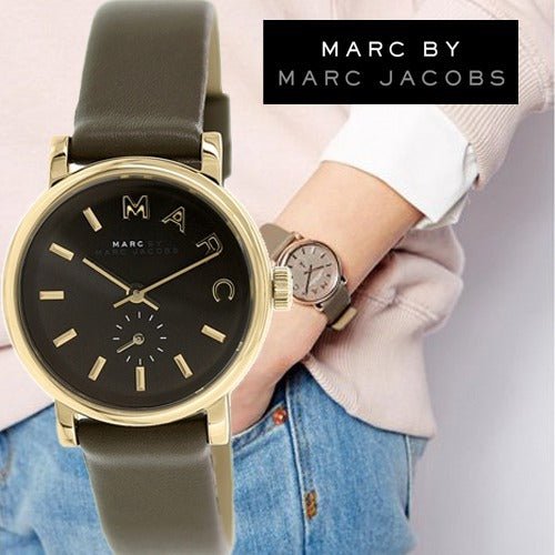  Shop Authentic Marc Jacobs Baker Olive Dial Olive Leather Strap Watch for Women - MBM1330 - Luxxuri