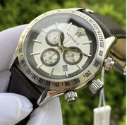  Shop Authentic Versace Classic Chronograph Quartz Silver Dial Brown Leather Strap Watch For Men - VEV700119 - Luxxuri