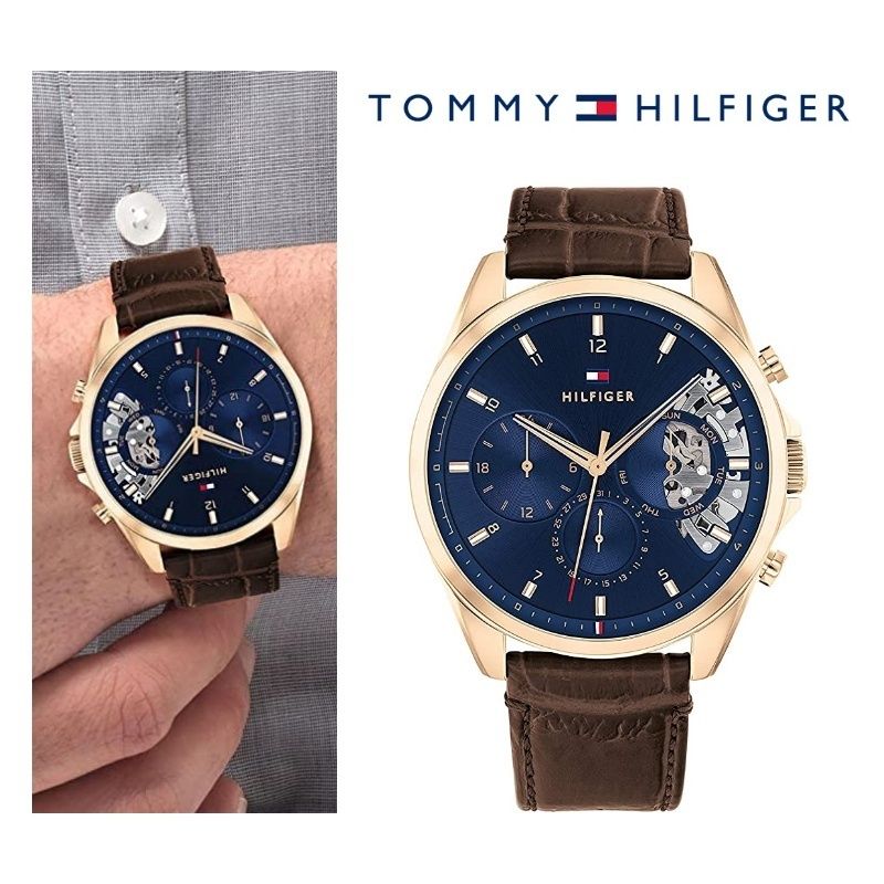  Shop Authentic Tommy Hilfiger Baker Chronograph Blue Dial Brown Leather Strap Watch For Men - 1710453 - Luxxuri