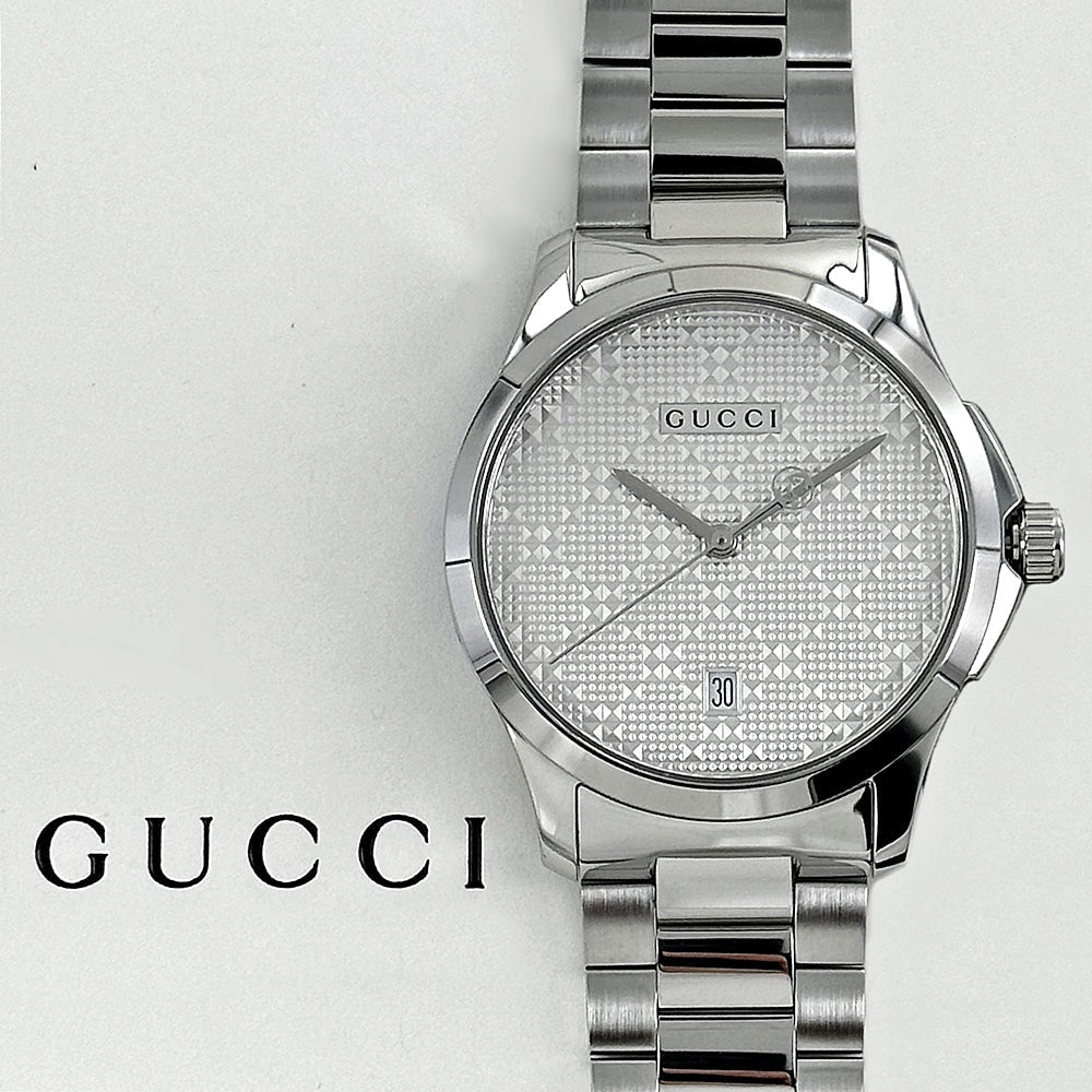  Shop Authentic Gucci G Timeless Quartz Silver Dial Silver Steel Strap Watch For Women - YA126459 - Luxxuri