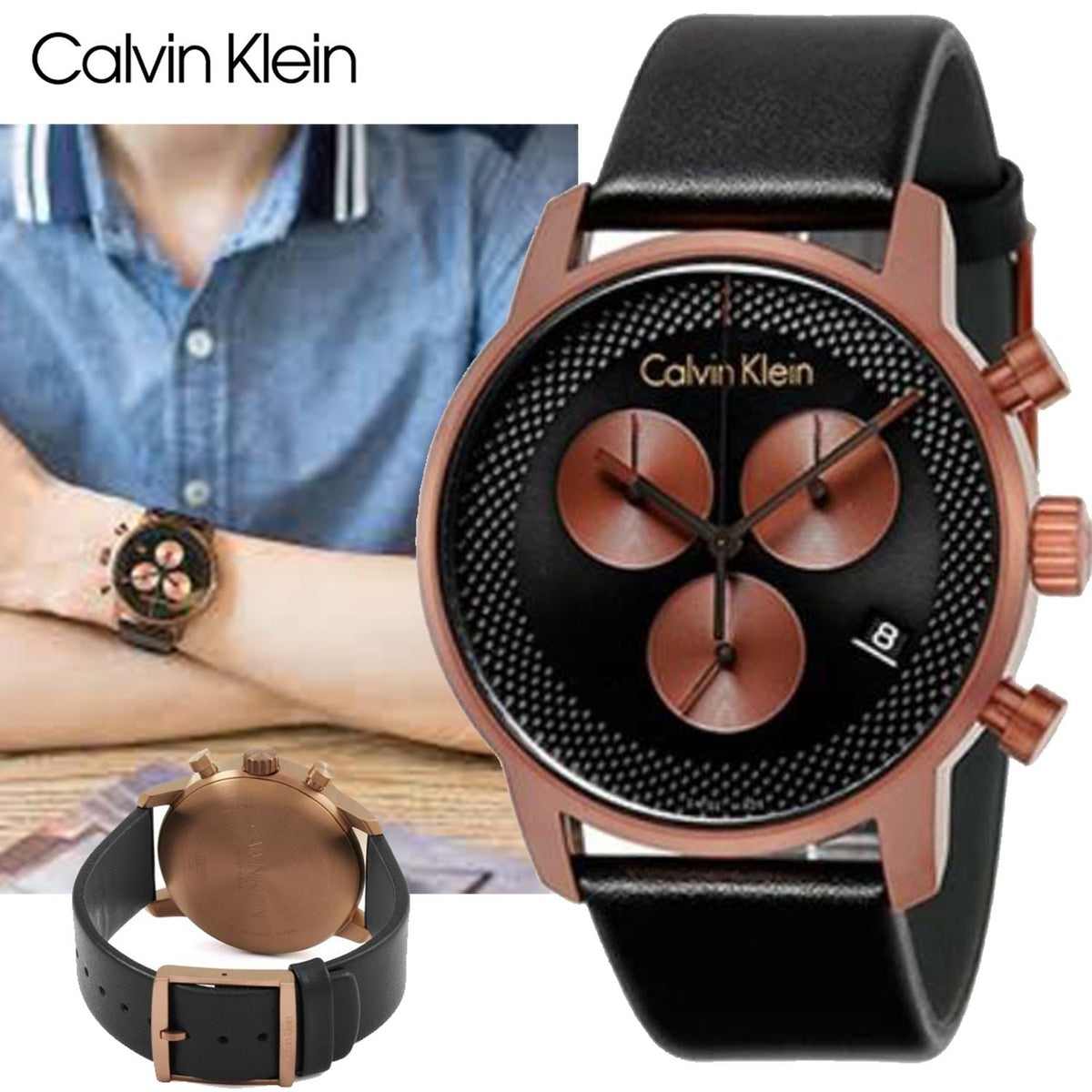  Shop Authentic Calvin Klein City Chronograph Black Dial Black Leather Strap Watch for Men - K2G17TC1 - Luxxuri