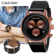  Shop Authentic Calvin Klein City Chronograph Black Dial Black Leather Strap Watch for Men - K2G17TC1 - Luxxuri