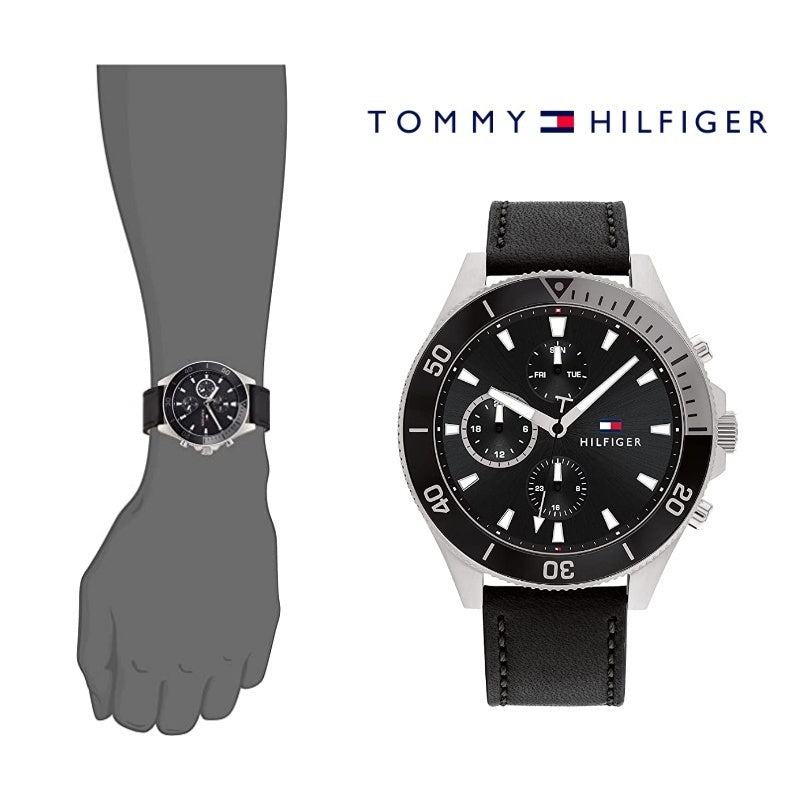  Shop Authentic Tommy Hilfiger Larson Chronograph Black Dial Black Leather Strap Watch For Men - 1791984 - Luxxuri