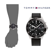  Shop Authentic Tommy Hilfiger Larson Chronograph Black Dial Black Leather Strap Watch For Men - 1791984 - Luxxuri