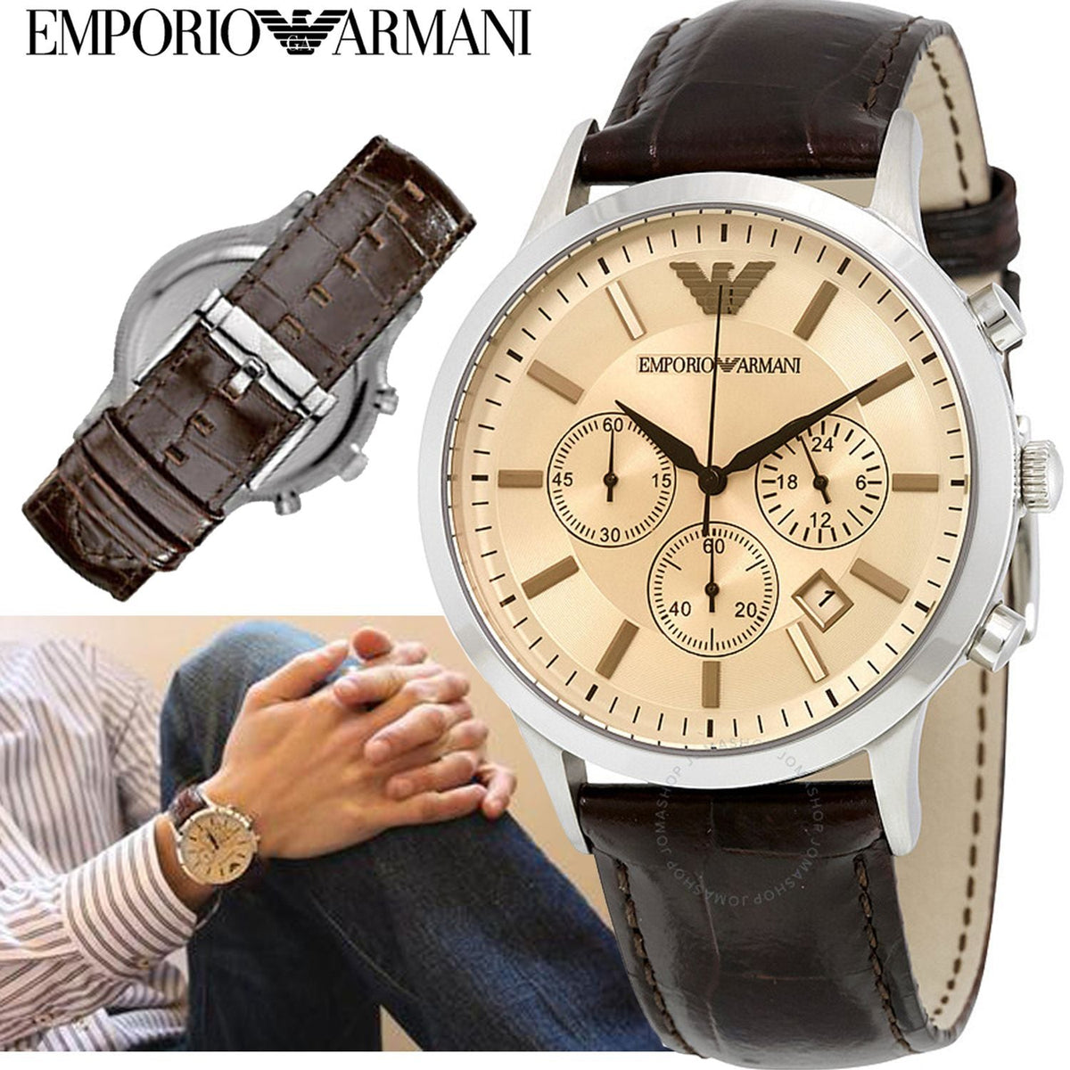  Shop Authentic Emporio Armani Classic Chronograph Beige Dial Brown Leather Strap Watch For Men - AR2433 - Luxxuri