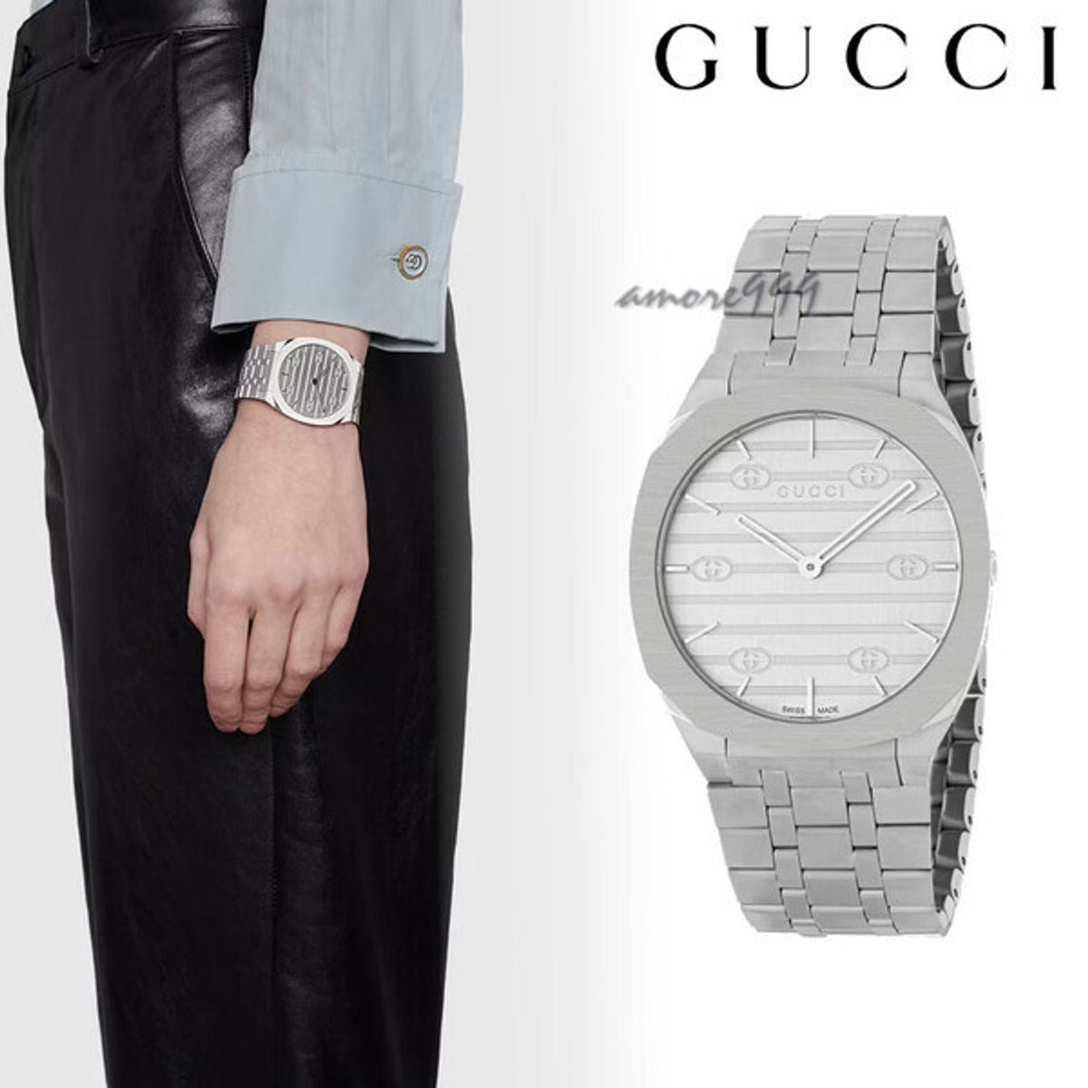  Shop Authentic Gucci 25H Quartz Silver Dial Silver Steel Strap Unisex Watch - YA163407 - Luxxuri