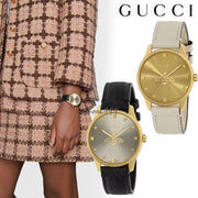 Shop Authentic Gucci G Timeless Quartz Gold Dial Beige Leather Strap Watch For Women - YA1264180 - Luxxuri