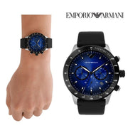  Shop Authentic Emporio Armani Mario Chronograph Blue Dial Black Leather Strap Watch For Men - AR11522 - Luxxuri