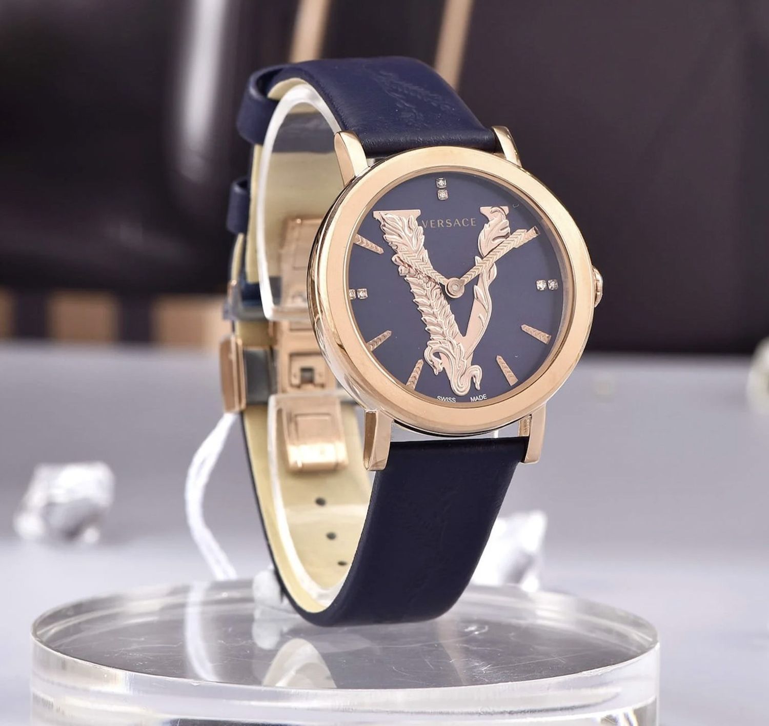 Shop Authentic Versace Virtus Quartz Blue Dial Blue Leather Strap Watch for Women - VEHC00419 - Luxxuri