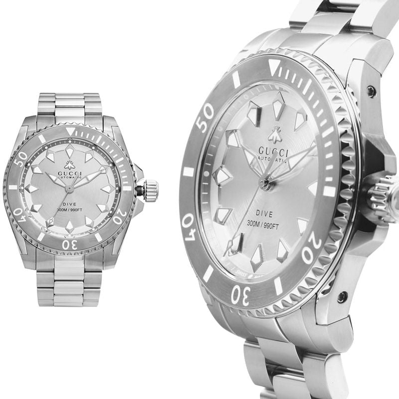  Shop Authentic Gucci Dive Automatic Silver Dial Silver Steel Strap Watch for Men - YA136354 - Luxxuri