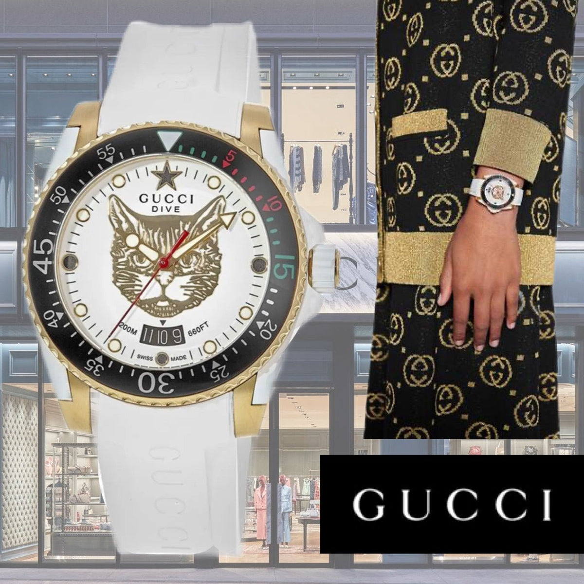  Shop Authentic Gucci Dive Quartz White Dial White Rubber Strap Unisex Watch - YA136322 - Luxxuri