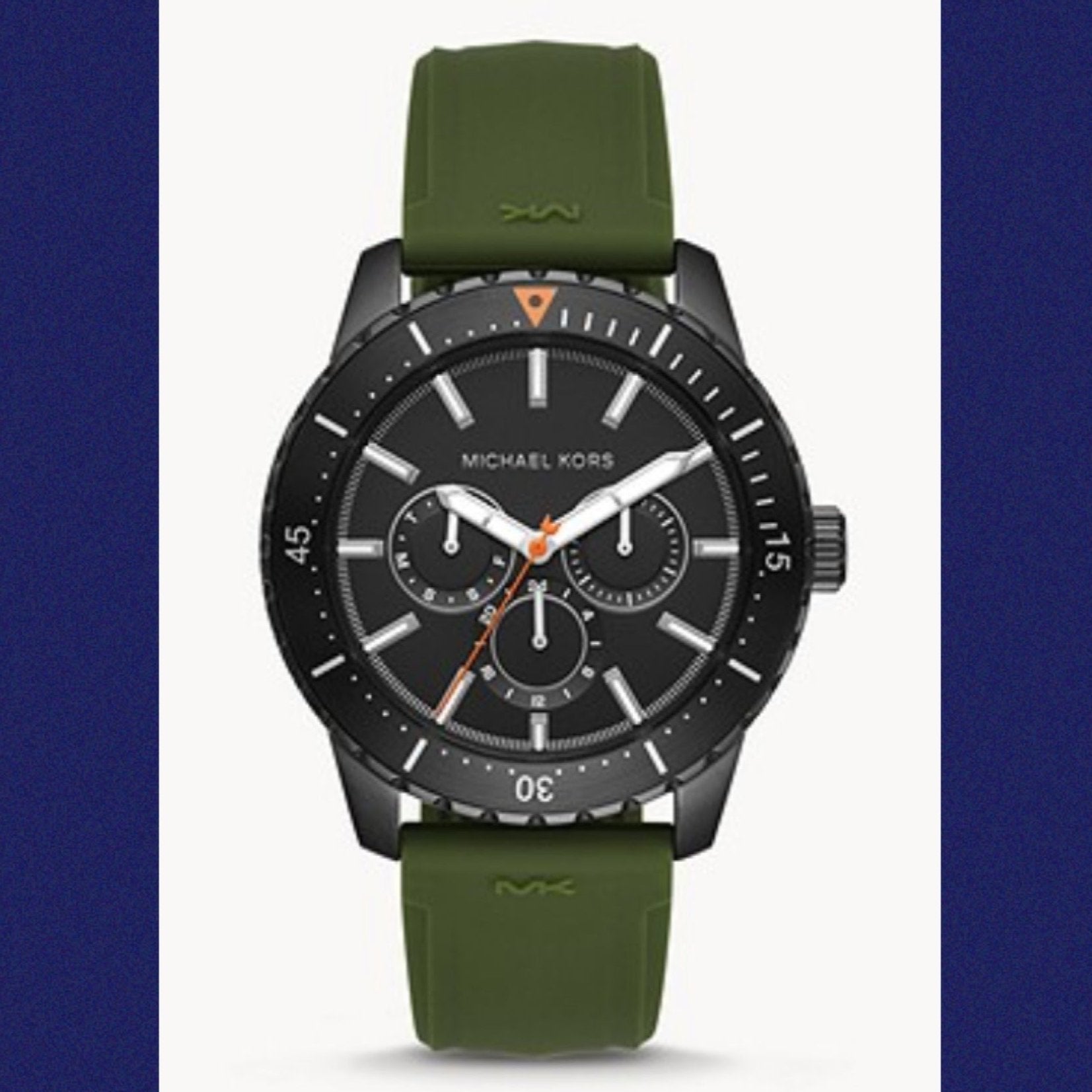  Shop Authentic Michael Kors Cunningham Chronograph Black Dial Green Rubber Strap Watch For Men - MK7165 - Luxxuri