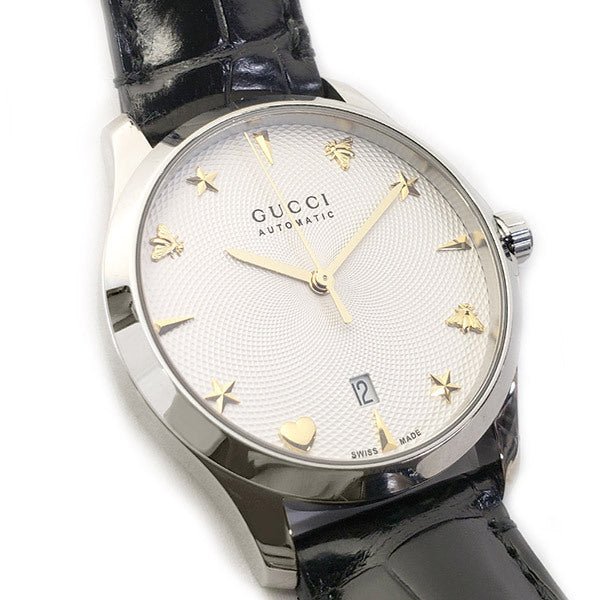  Shop Authentic Gucci G Timeless Automatic Silver Dial Black Leather Strap Unisex Watch - YA126468 - Luxxuri