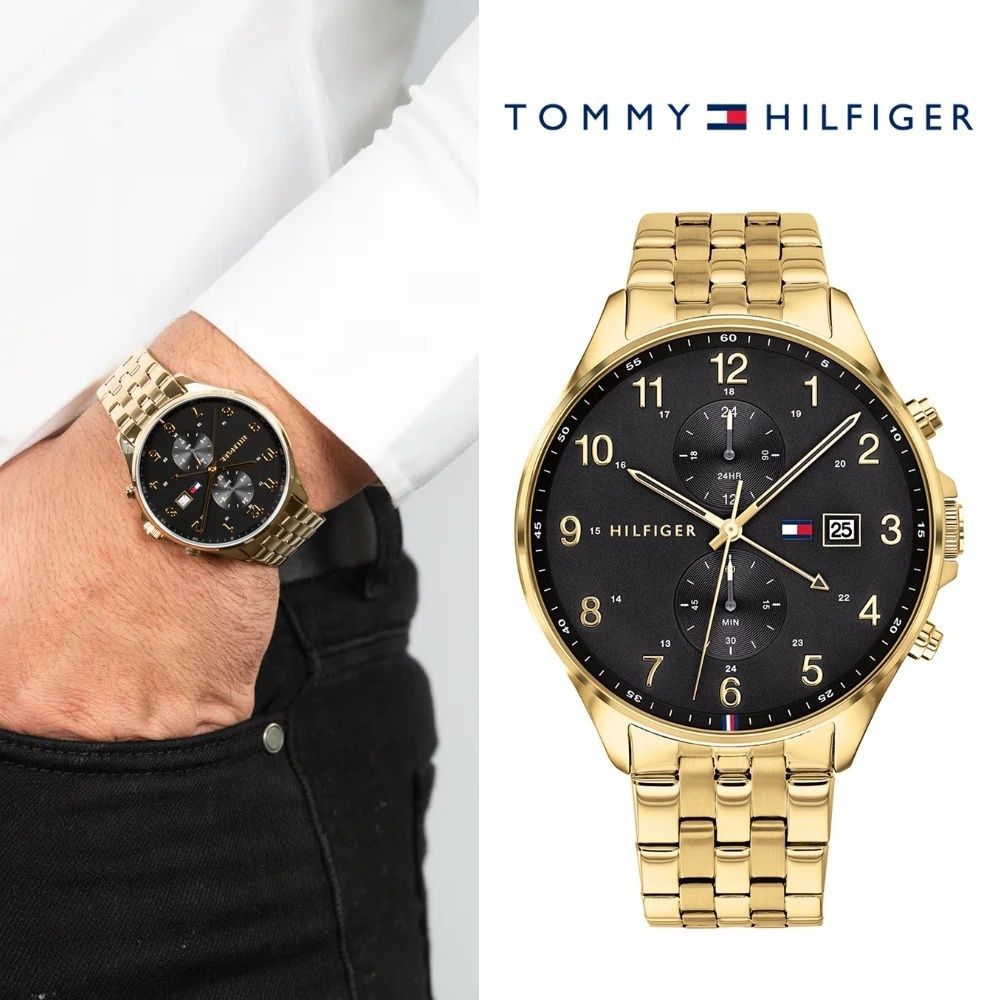  Shop Authentic Tommy Hilfiger West Chronograph Quartz Black Dial Gold Steel Strap Watch For Men - 1791708 - Luxxuri