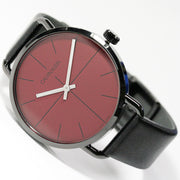  Shop Authentic Calvin Klein Even Maroon Dial Black Leather Strap Watch for Men - K7B214CP - Luxxuri