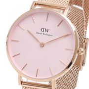  Shop Authentic Daniel Wellington Petite Melrose Pink Dial Rose Gold Mesh Strap Watch For Women - DW00100367 - Luxxuri