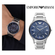  Shop Authentic Emporio Armani Renato Automatic Blue Dial Silver Steel Strap Watch For Men - AR60037 - Luxxuri
