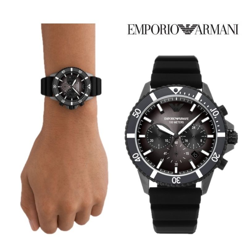  Shop Authentic Emporio Armani Diver Chronograph Black Dial Black Silicon Strap Watch For Men - AR11515 - Luxxuri