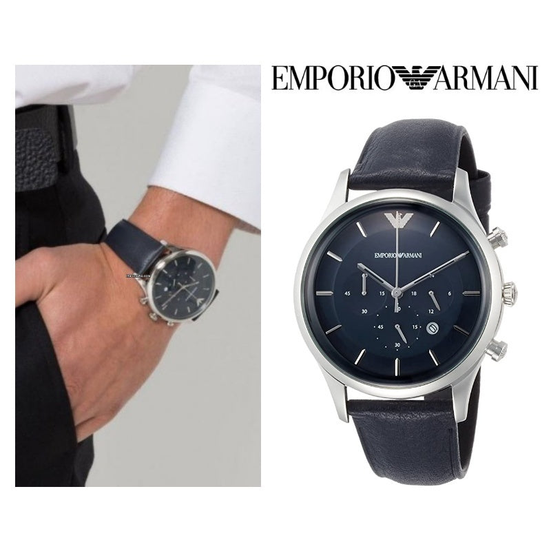  Shop Authentic Emporio Armani Lambda Chronograph Blue Dial Blue Leather Strap Watch For Men - AR11018 - Luxxuri