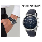  Shop Authentic Emporio Armani Lambda Chronograph Blue Dial Blue Leather Strap Watch For Men - AR11018 - Luxxuri