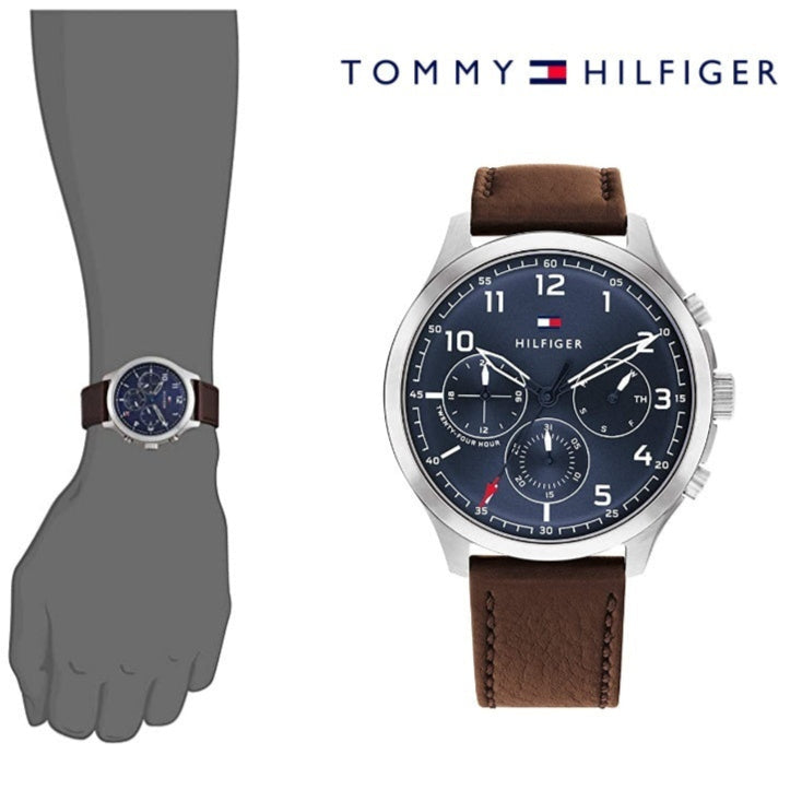  Shop Authentic Tommy Hilfiger Asher Chrongraph Blue Dial Brown Leather Strap Watch For Men - 1791855 - Luxxuri
