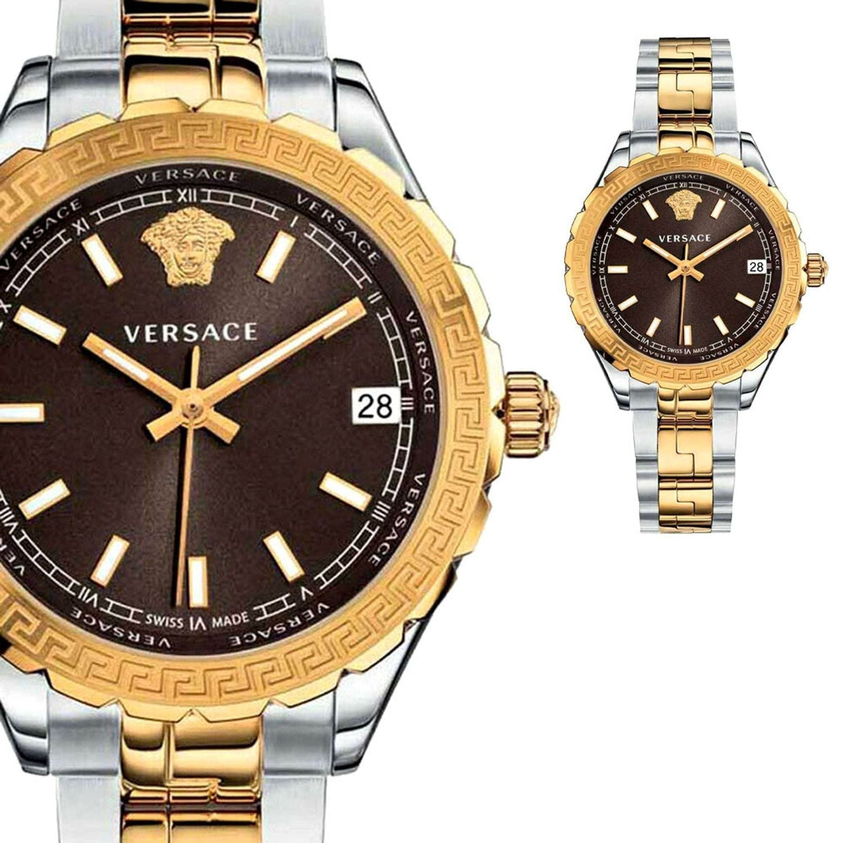  Shop Authentic Versace Hellenyium Brown Dial Two Tone Steel Strap Watch for Women - V12040015 - Luxxuri