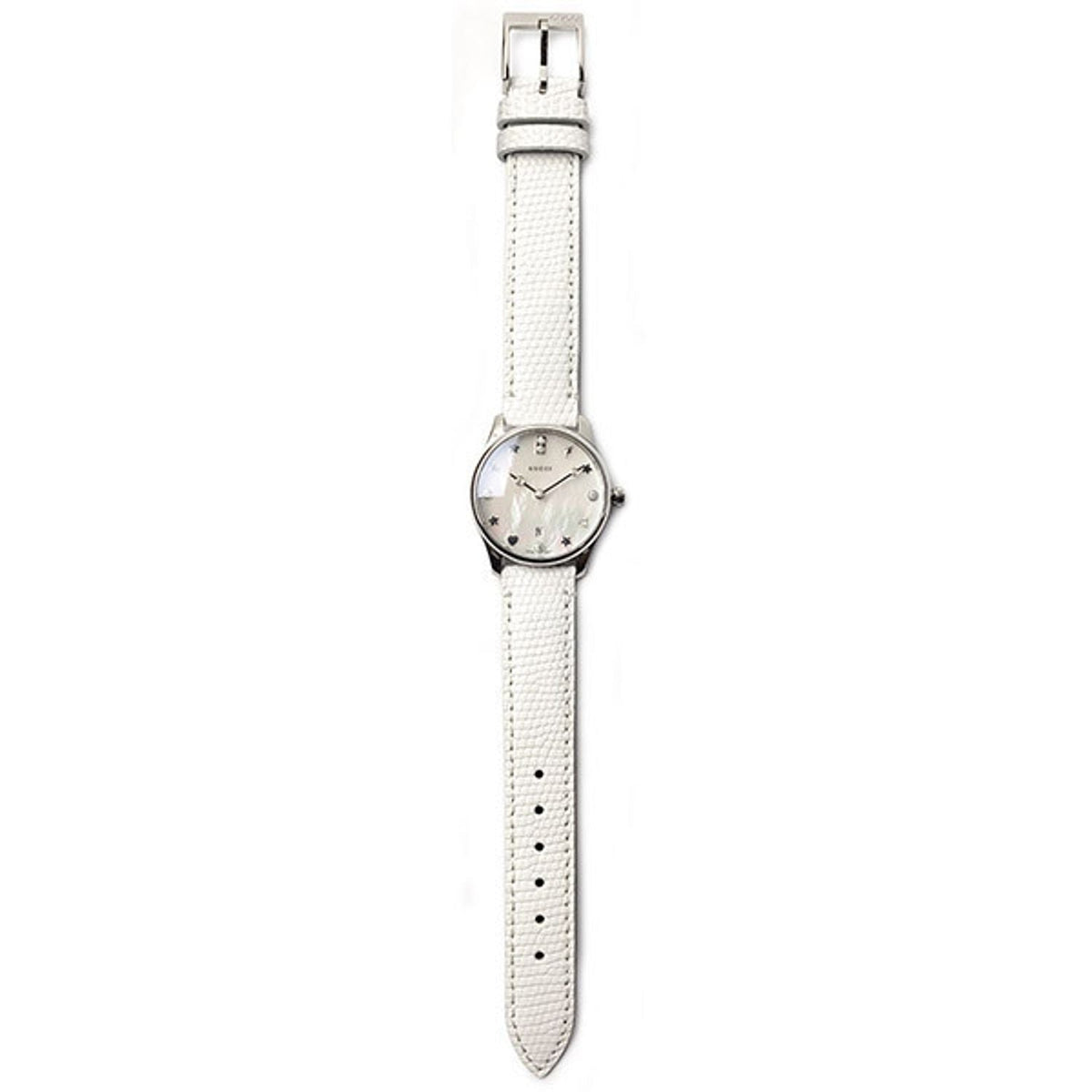  Shop Authentic Gucci G-Timeless Mother of Pearl White Dial White Leather Strap Watch For Women - YA126597 - Luxxuri