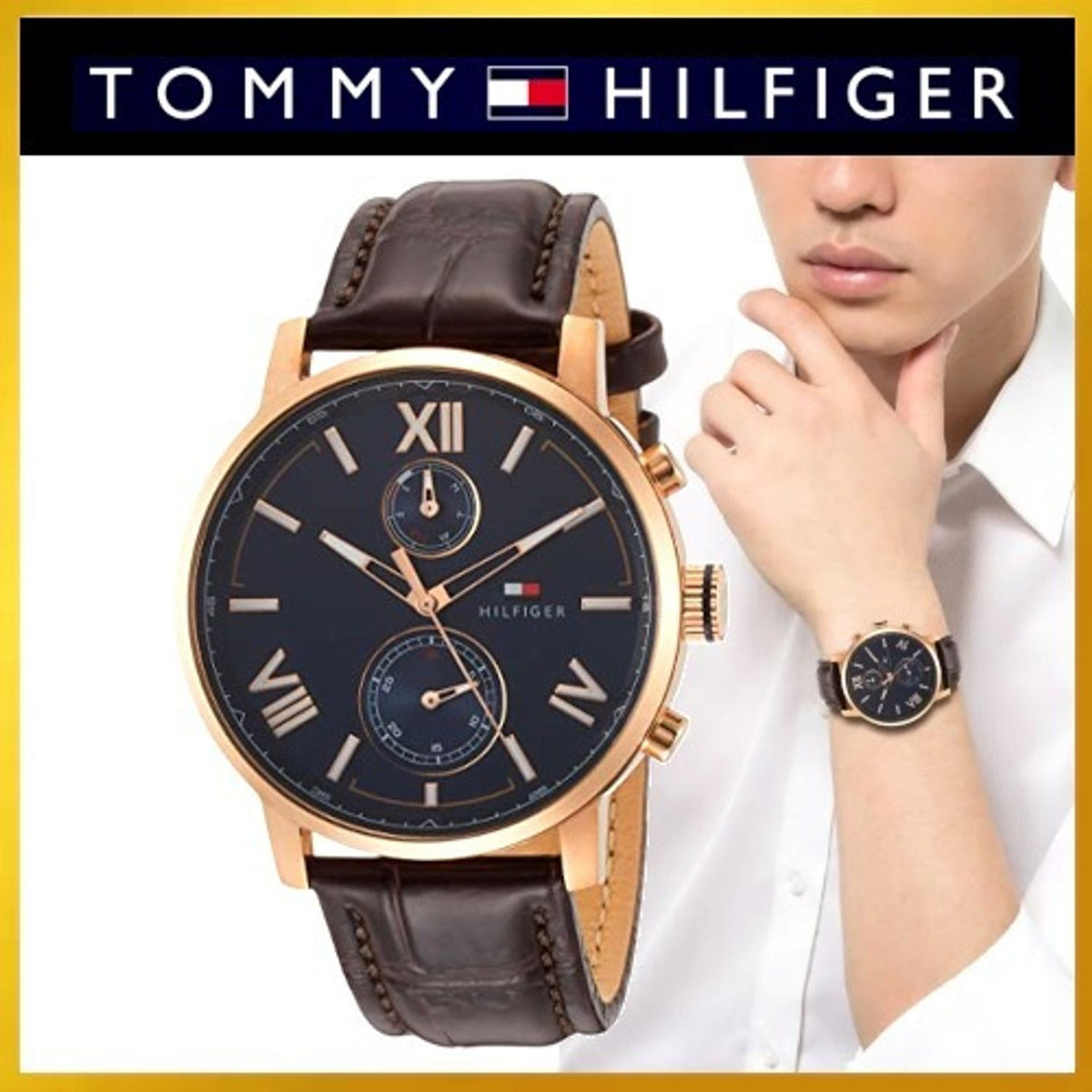  Shop Authentic Tommy Hilfiger Aiden Quartz Blue Dial Brown Leather Strap Watch for Men - 1791308 - Luxxuri