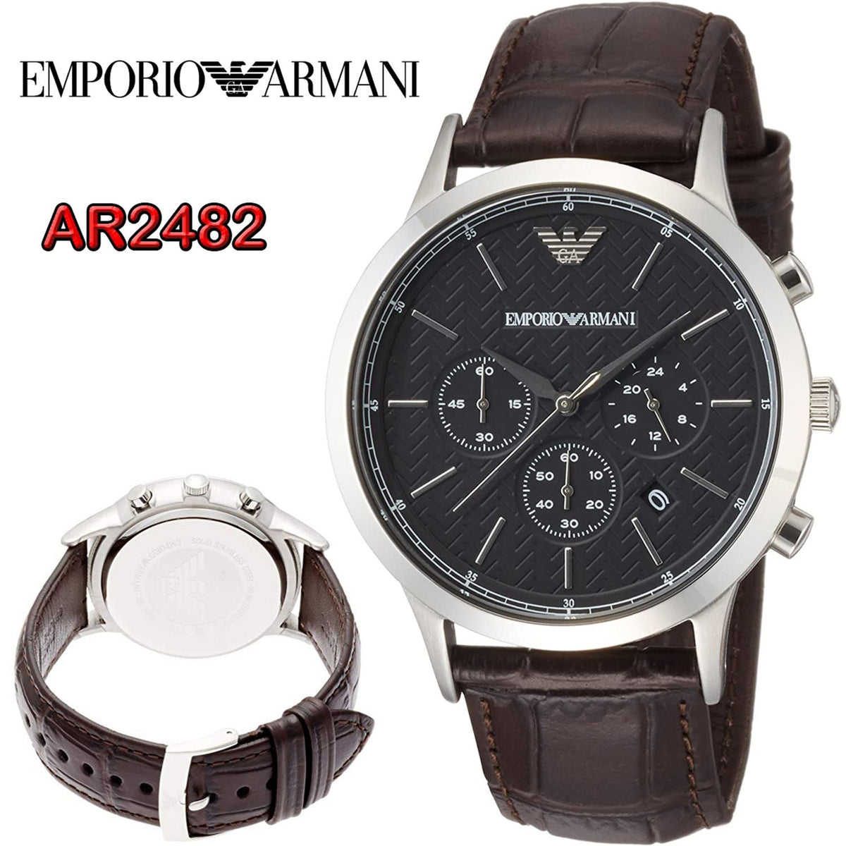  Shop Authentic Emporio Armani Renato Chronograph Black Dial Brown Leather Strap Watch For Men - AR2482 - Luxxuri