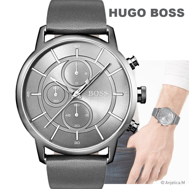  Shop Authentic Hugo Boss Architectural Grey Dial Grey Leather Strap Watch for Men - 1513570 - Luxxuri