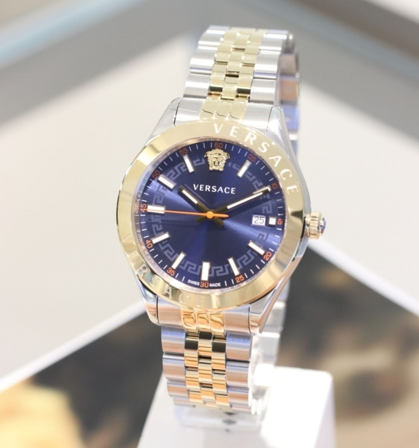  Shop Authentic Versace Hellenyium Quartz Blue Dial Two Tone Steel Strap Watch For Men - VEVK00520 - Luxxuri
