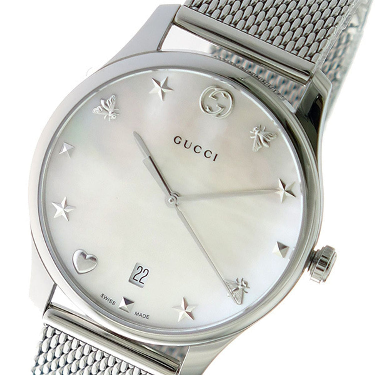  Shop Authentic Gucci G-Timeless Mother of Pearl Dial Silver Mesh Bracelet Watch For Women - YA1264040 - Luxxuri