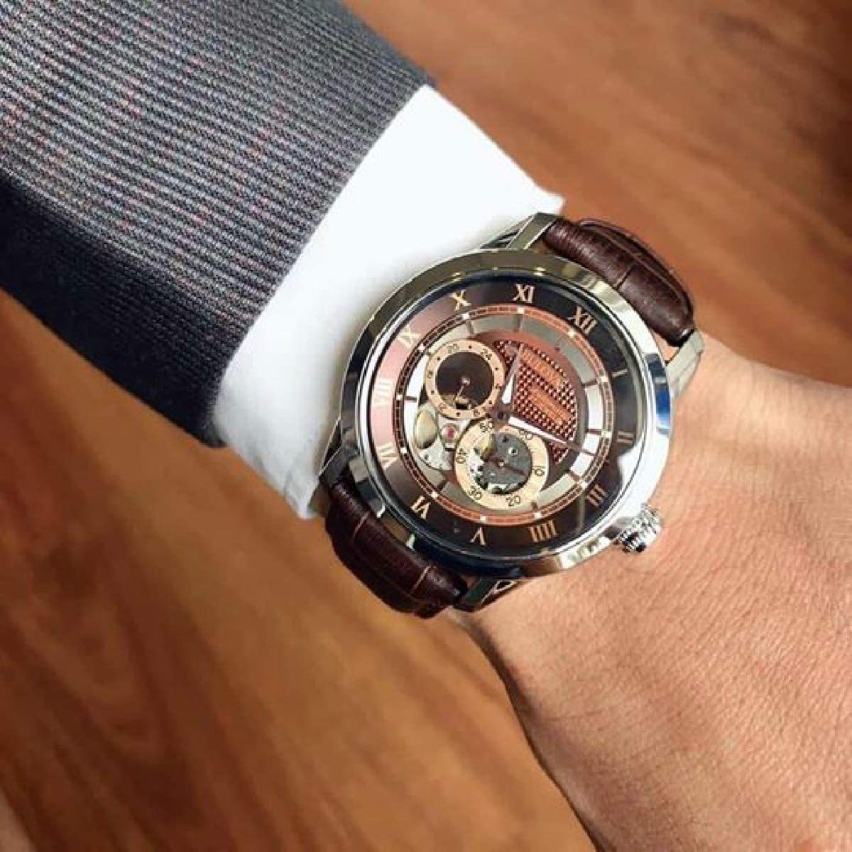  Shop Authentic Bulova Classic Skeleton Automatic Brown Dial Brown Leather Strap Watch for Men - 96A120 - Luxxuri