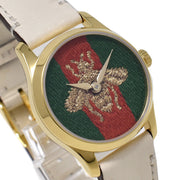  Shop Authentic Gucci G Timeless Quartz Red & Green Dial Beige Leather Strap Watch For Women - YA1265009 - Luxxuri