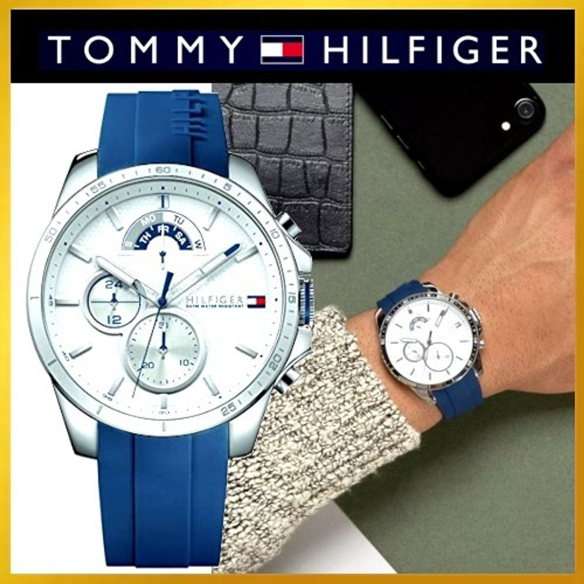  Shop Authentic Tommy Hilfiger Decker Quartz White Dial Blue Rubber Strap Watch for Men - 1791349 - Luxxuri