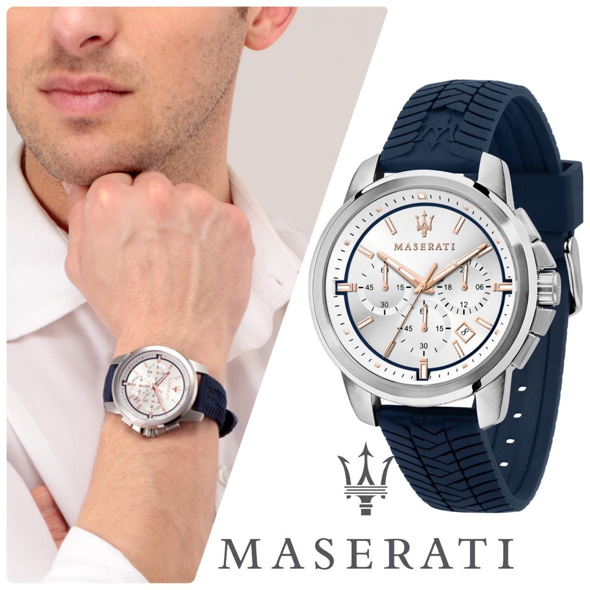  Shop Authentic Maserati Successo Chronograph White Dial Blue Rubber Strap Watch For Men - R8871621013 - Luxxuri
