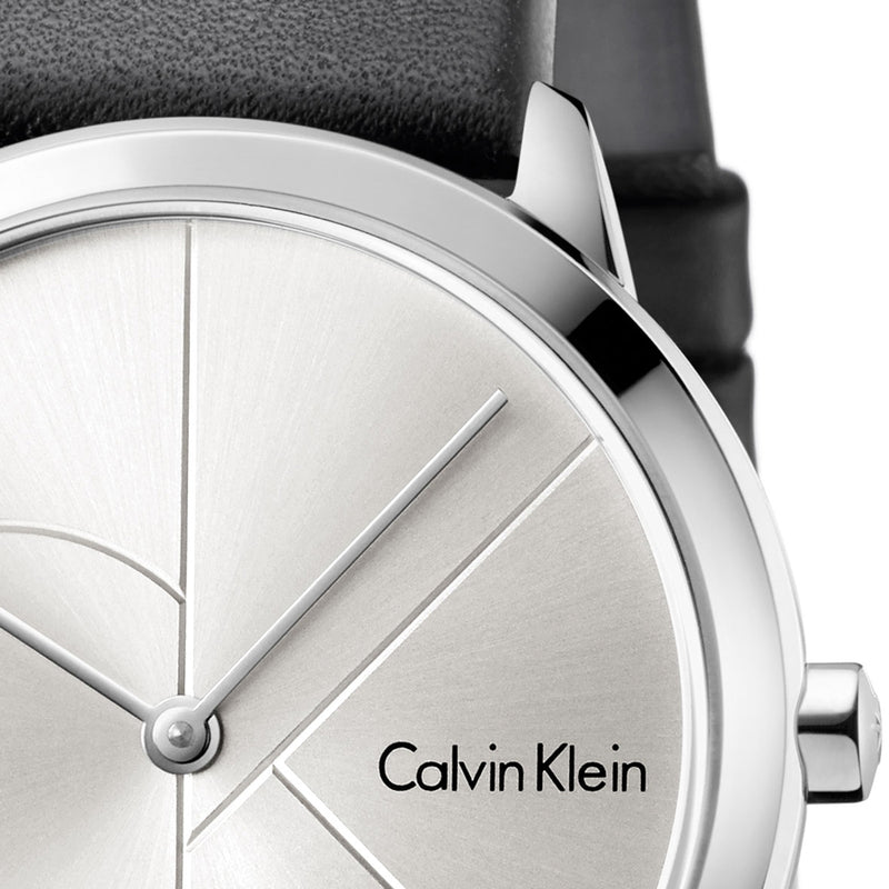  Shop Authentic Calvin Klein Minimal Silver Dial Black Leather Strap Watch for Men - K3M221CY - Luxxuri