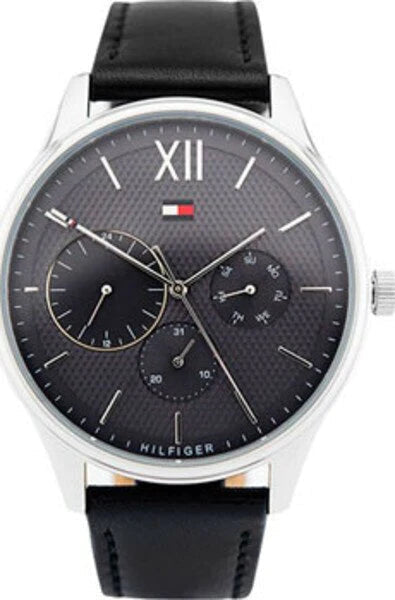  Shop Authentic Tommy Hilfiger Damon Multifunction Black Dial Black Leather Strap Watch for Men - 1791417 - Luxxuri