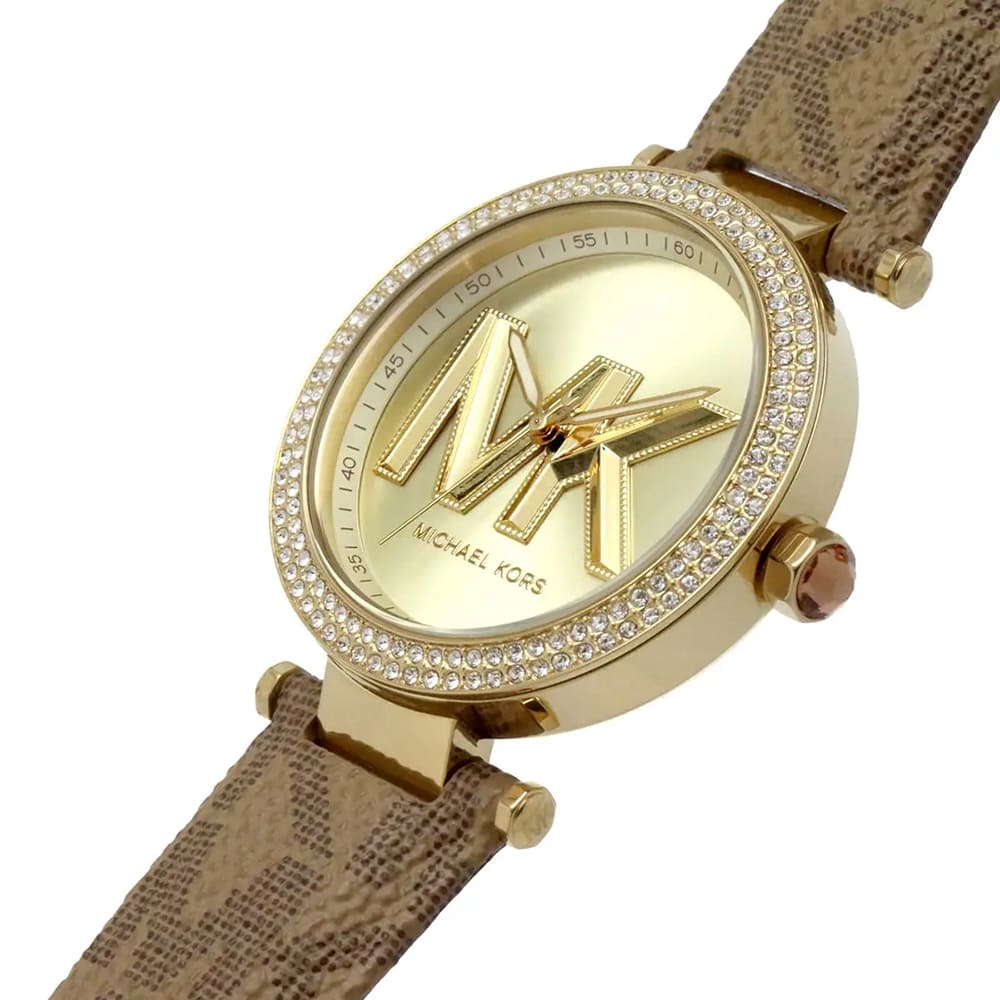  Shop Authentic Michael Kors Parker Three Hand Gold Dial Brown Leather Strap Watch For Women - MK2973 - Luxxuri