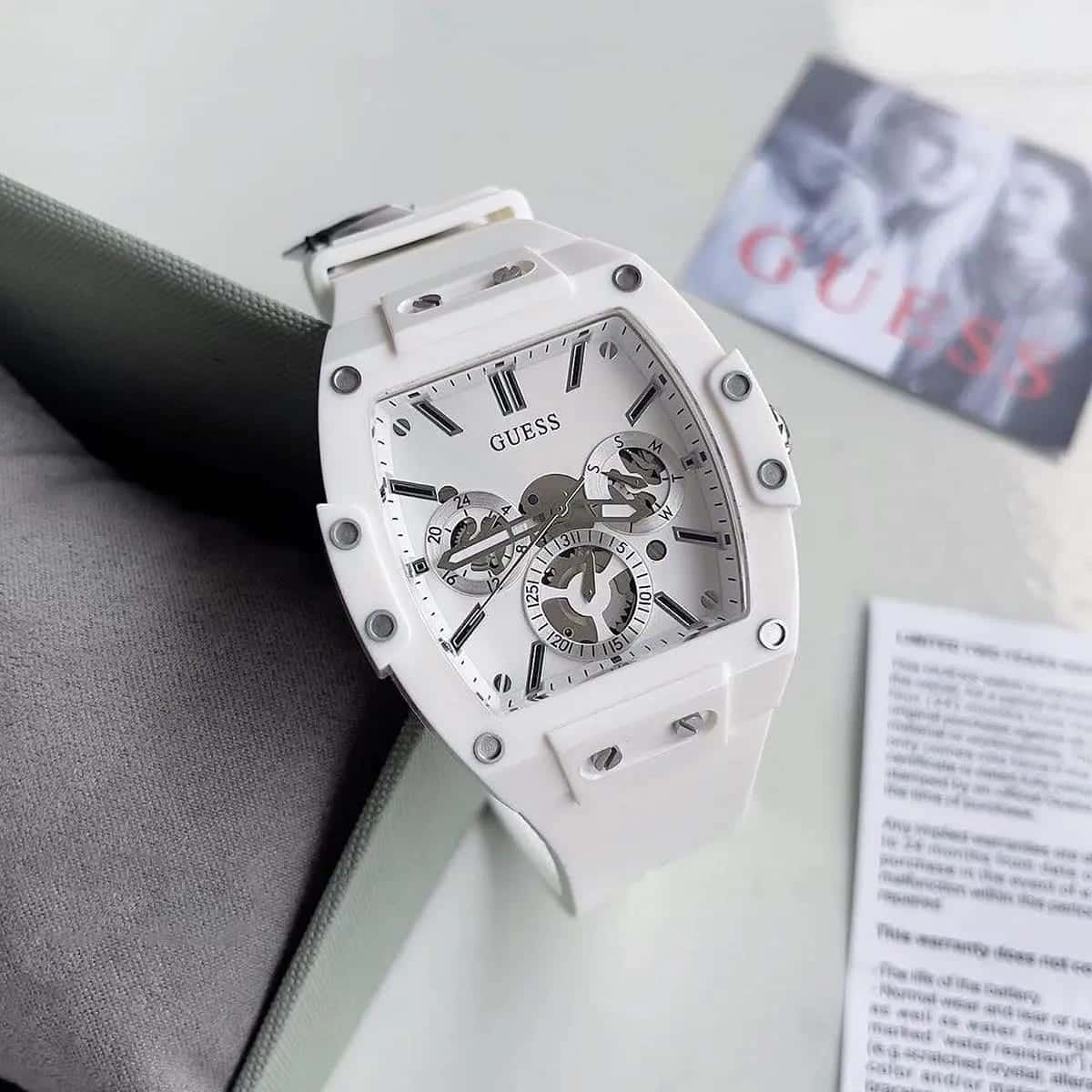  Shop Authentic Guess Phoenix Multifunction White Dial White Rubber Strap Watch for Men - GW0203G2 - Luxxuri