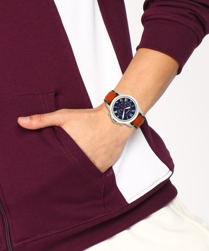  Shop Authentic Fossil Grant Chronograph Blue Dial Brown Leather Strap Watch for Men - FS5210 - Luxxuri