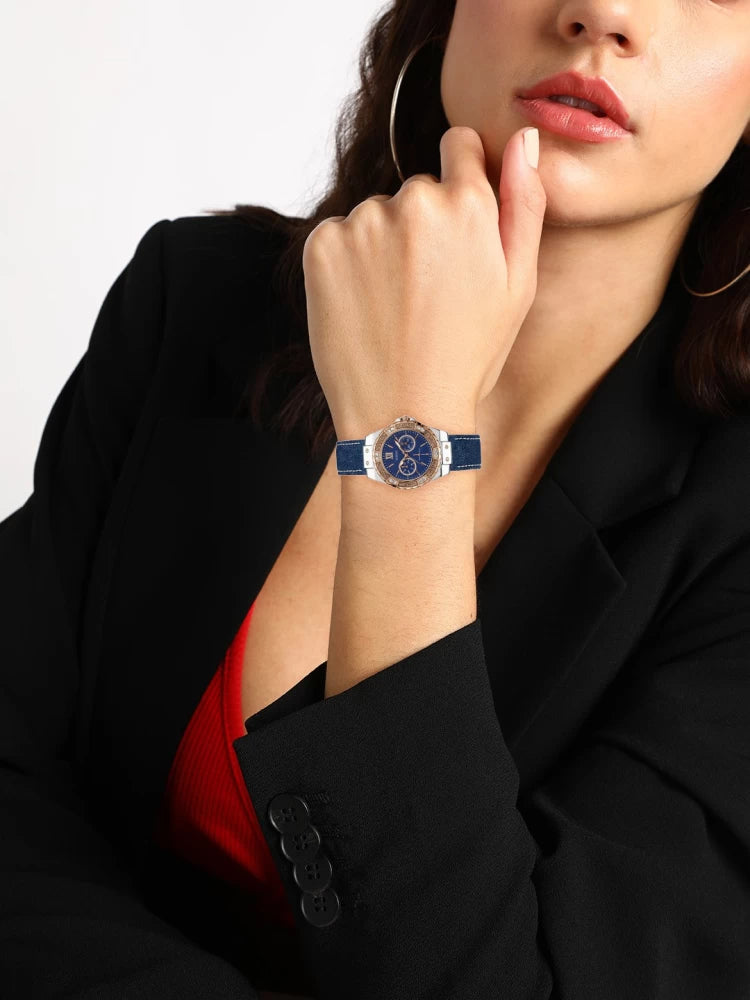  Shop Authentic Guess Limelight Quartz Analog Blue Dial Blue Denim Strap Watch For Women - W0775l10 - Luxxuri