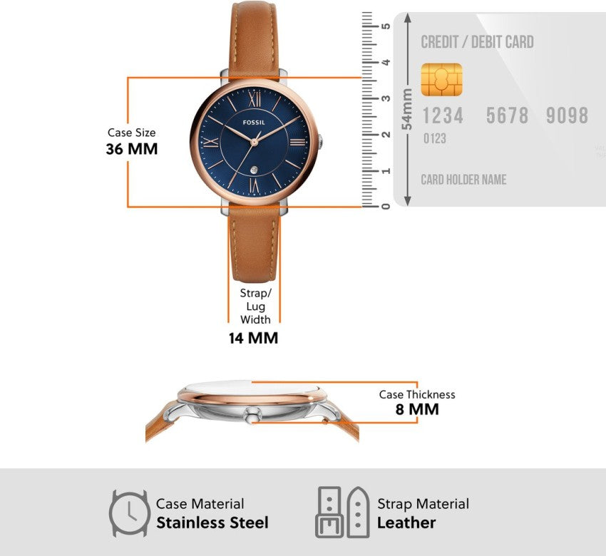  Shop Authentic Fossil Jacqueline Three Hand Date Luggage Blue Dial Brown Leather Strap Watch for Women - ES4274 - Luxxuri