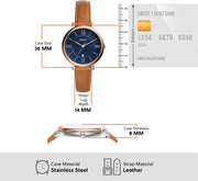  Shop Authentic Fossil Jacqueline Three Hand Date Luggage Blue Dial Brown Leather Strap Watch for Women - ES4274 - Luxxuri