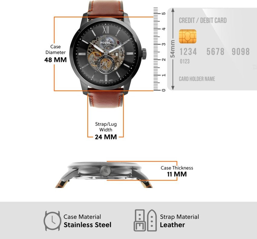  Shop Authentic Fossil Townsman Automatic Skeleton Black Dial Brown Leather Strap Watch for Men - ME3181 - Luxxuri