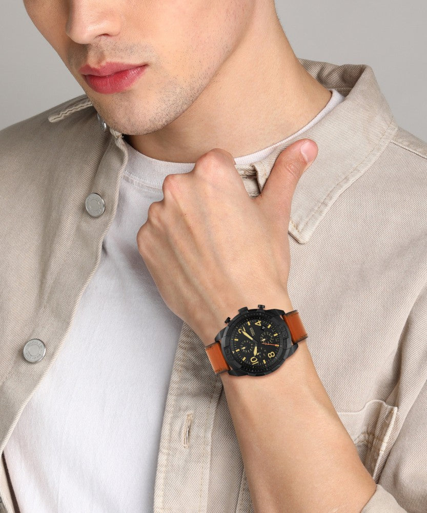  Shop Authentic Fossil Bronson Black Dial Brown Leather Strap Watch for Men - FS5714 - Luxxuri