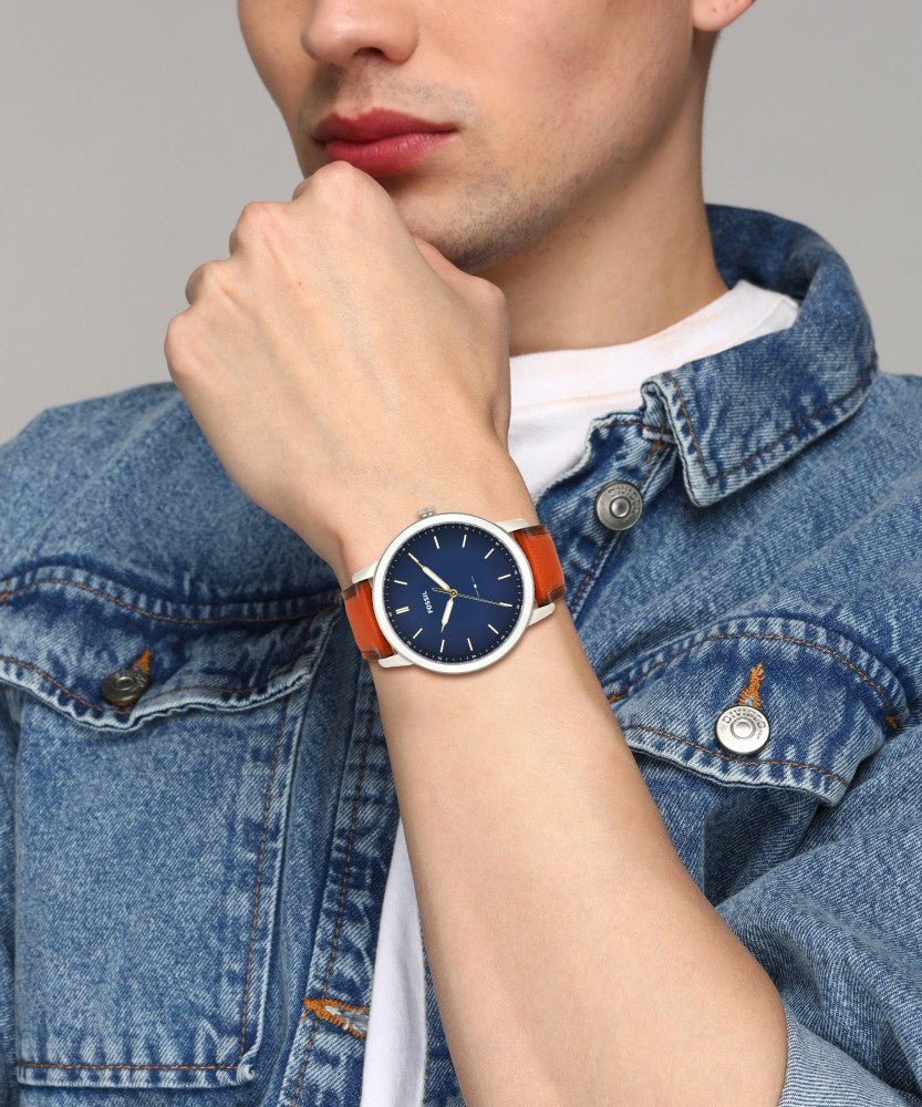  Shop Authentic Fossil Minimalist Blue Dial Brown Leather Strap Watch for Men - FS5304 - Luxxuri