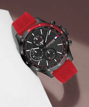  Shop Authentic Tommy Hilfiger Multifunction Quartz Black Dial Red Rubber Strap Watch for Men  - 1791722 - Luxxuri