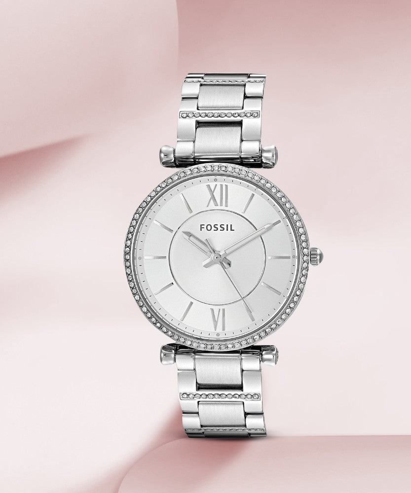 Shop Authentic Fossil Carlie Silver Dial Silver Steel Strap Watch for Women - ES4341 - Luxxuri